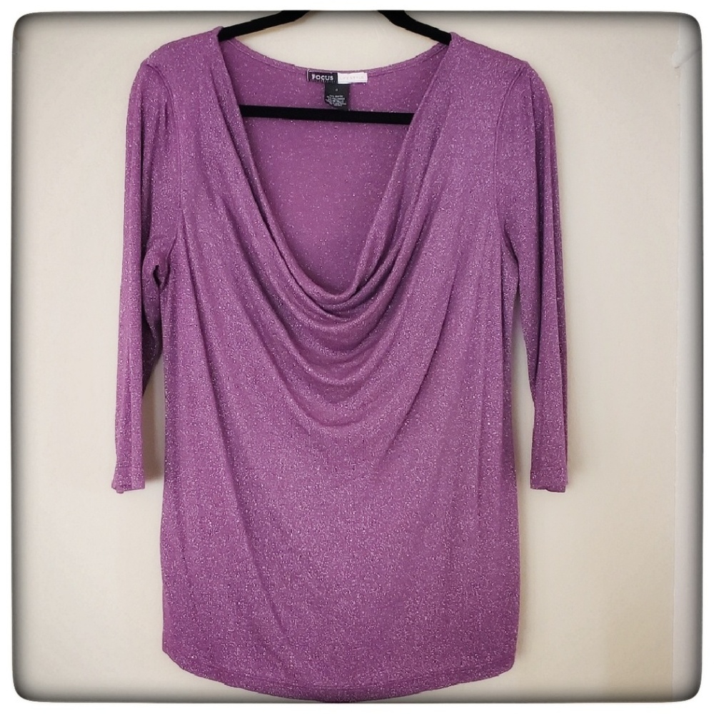 Shimmer Purple Top with Draped Scoop Neckline